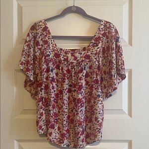 Lucky Brand Red and Cream Square Neck Blouse